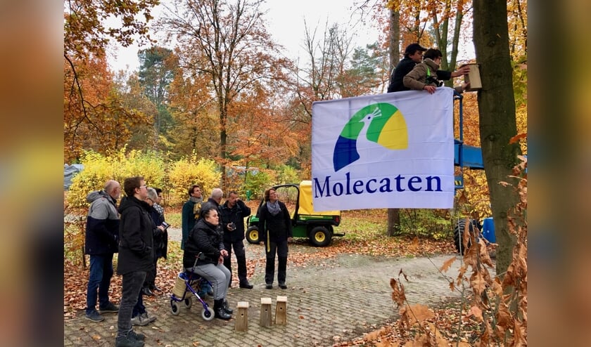 Het eerste vogelhuisje wordt op milieuvriendelijke wijze geplaatst.