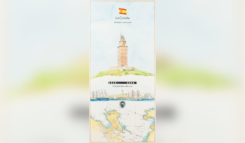 Torre de Hercules, pen/aquarel Maarten Groot