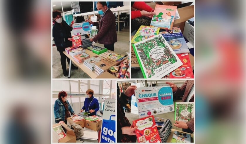 <p>Overhandigen snoep, kookboeken en cheque aan voorzitter Voedselbank Goed Ontmoet.</p>